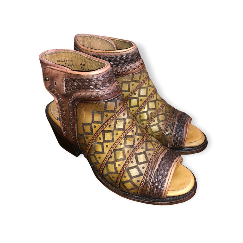 Corral Laser Cut and Braided Leather Peep Toe Ankle Boot